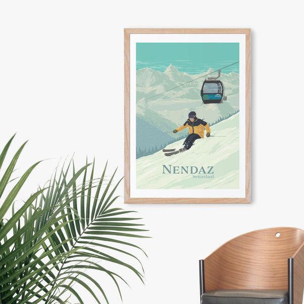 Nendaz Switzerland Ski Resort Travel Poster