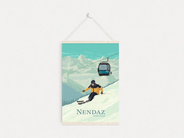 Nendaz Switzerland Ski Resort Travel Poster