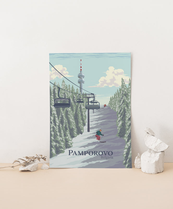 Pamporovo Bulgaria Ski Resort Travel Poster