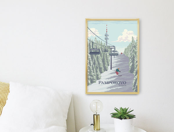 Pamporovo Bulgaria Ski Resort Travel Poster