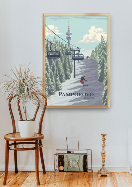 Pamporovo Bulgaria Ski Resort Travel Poster