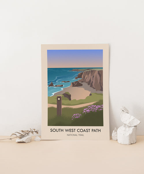 South West Coast Path National Trail Modern Travel Poster