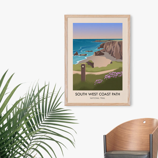 South West Coast Path National Trail Modern Travel Poster