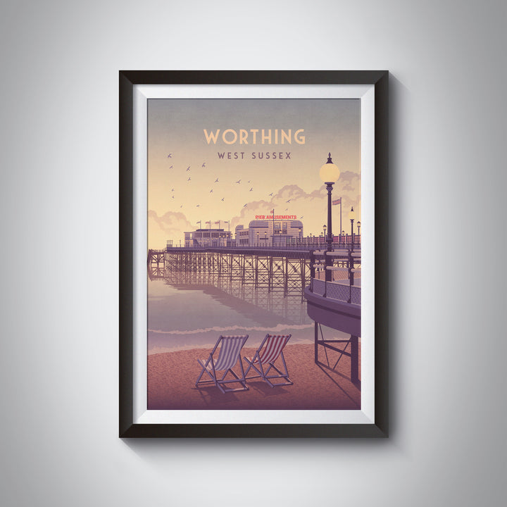 Worthing West Sussex Seaside Travel Poster