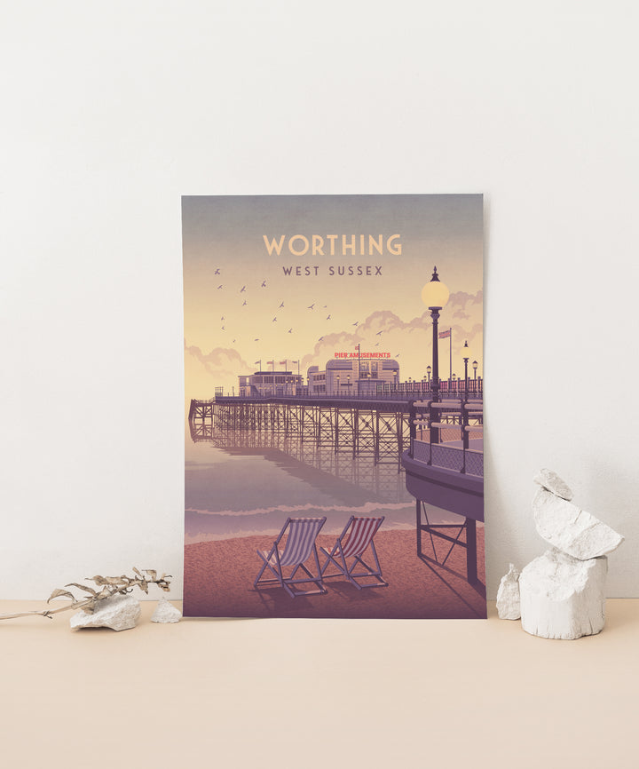 Worthing West Sussex Seaside Travel Poster