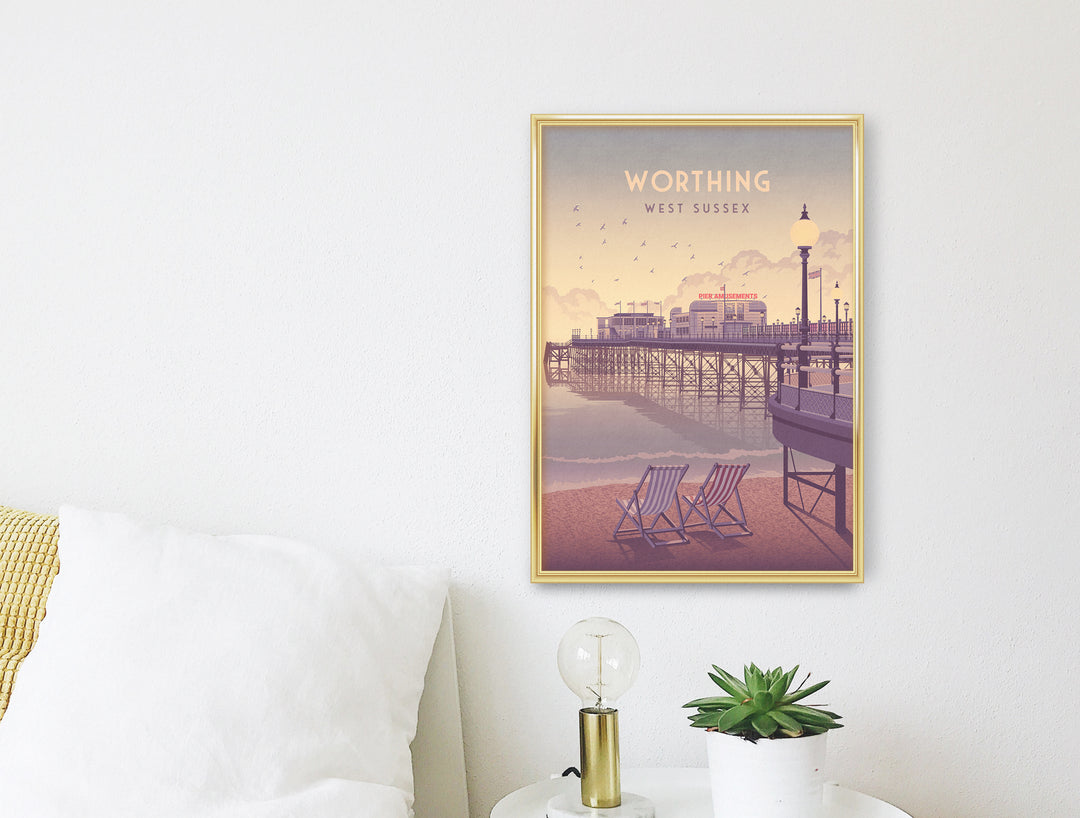 Worthing West Sussex Seaside Travel Poster