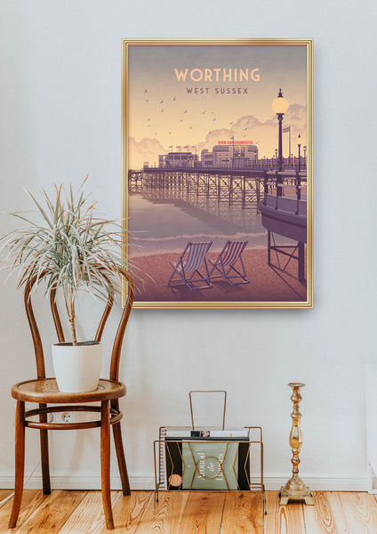 Worthing West Sussex Seaside Travel Poster