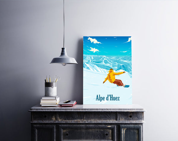 Alpe d'Huez Snowboarding Travel Poster