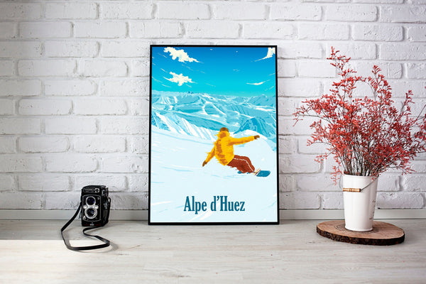 Alpe d'Huez Snowboarding Travel Poster