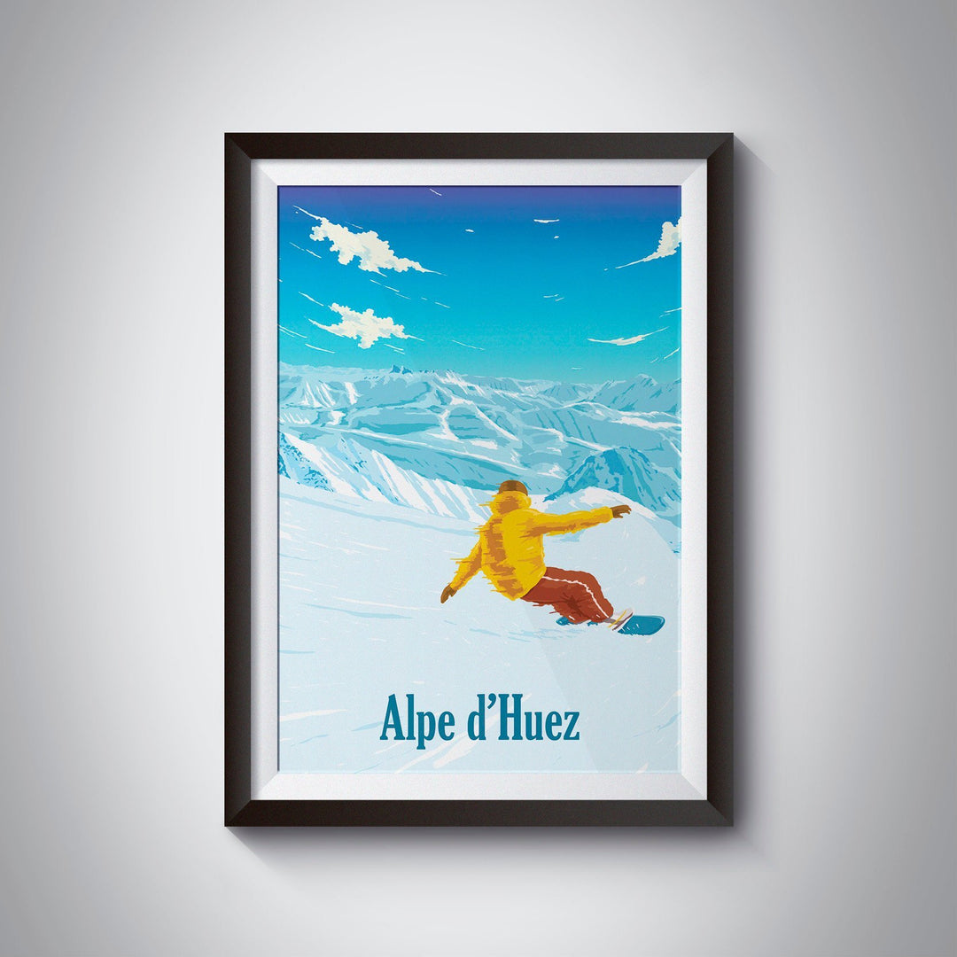 Alpe d'Huez Snowboarding Travel Poster