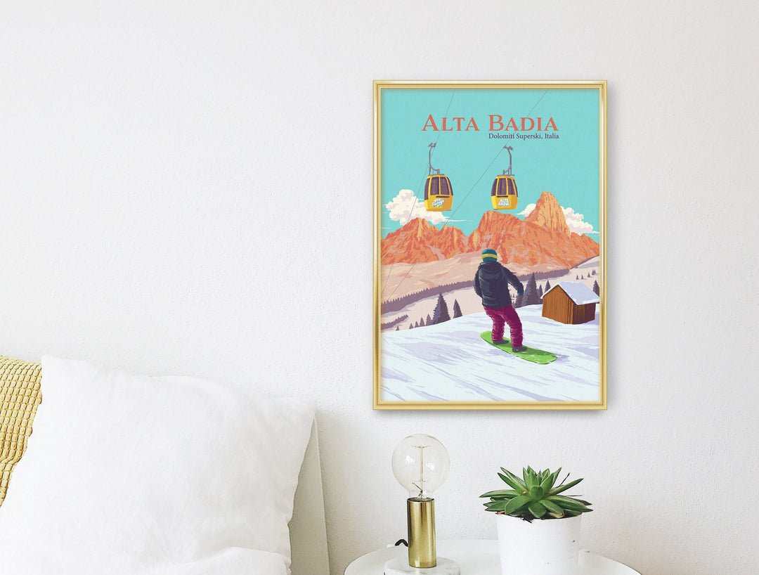 Alta Badia Snowboarding Travel Poster