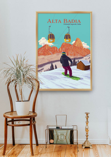 Alta Badia Snowboarding Travel Poster