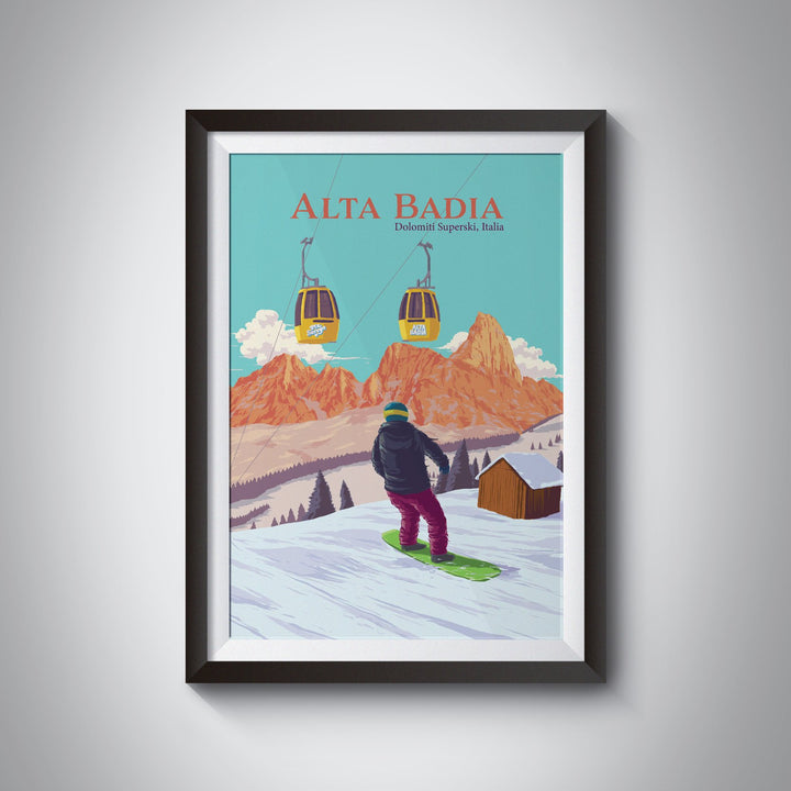 Alta Badia Snowboarding Travel Poster