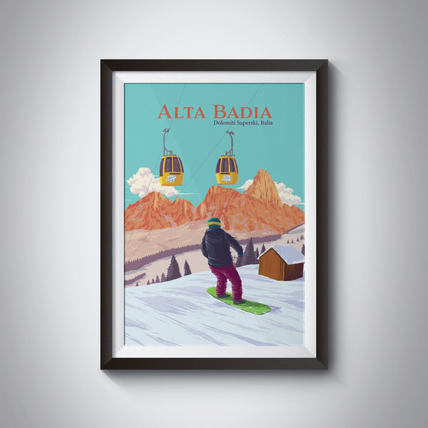 Alta Badia Snowboarding Travel Poster