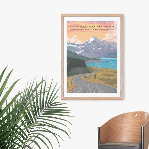 Aoraki Mount Cook National Park New Zealand Travel Poster
