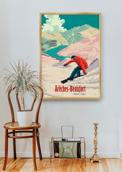 Areches Beaufort Snowboarding Travel Poster
