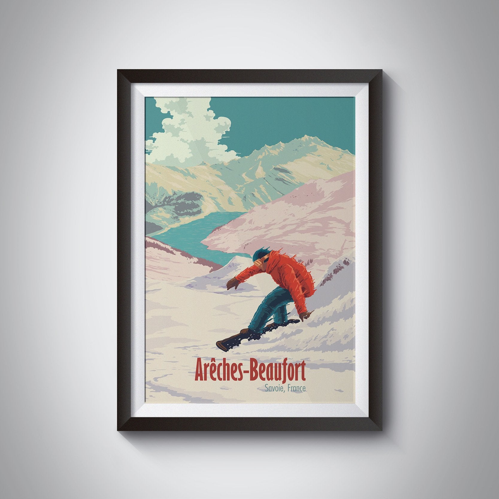 Areches Beaufort Snowboarding Travel Poster