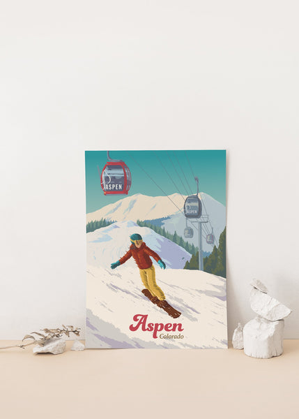 Aspen Colorado Snowboarding Travel Poster