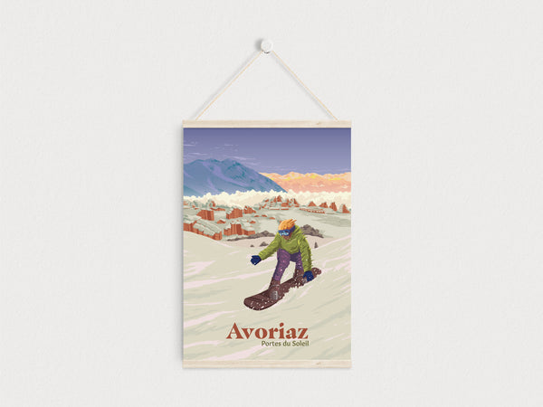 Avoriaz Snowboarding Travel Poster