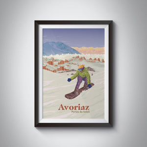 Avoriaz Snowboarding Travel Poster