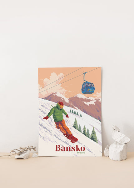 Bansko Bulgaria Snowboarding Travel Poster