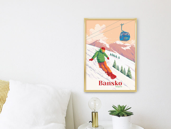 Bansko Bulgaria Snowboarding Travel Poster