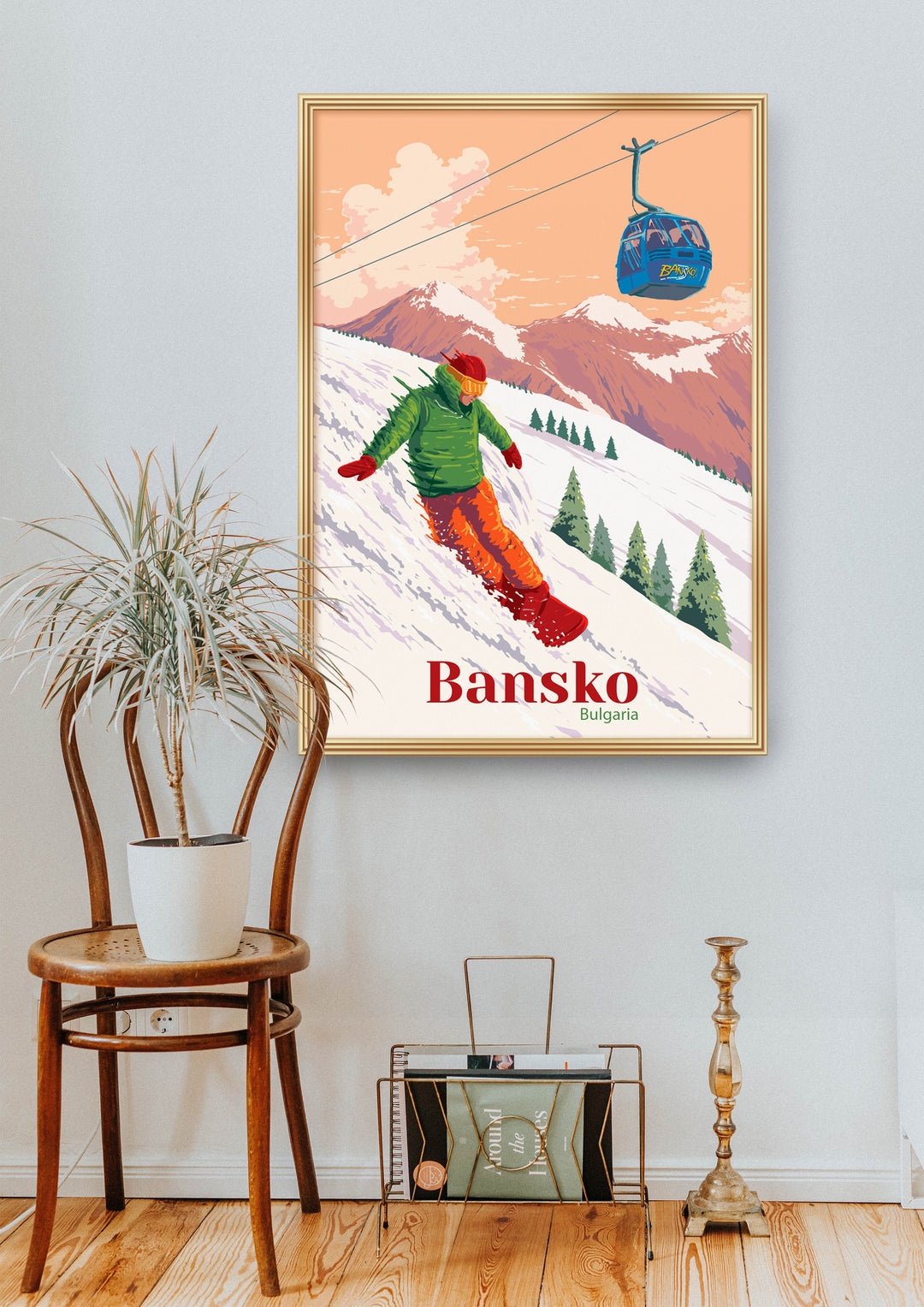 Bansko Bulgaria Snowboarding Travel Poster