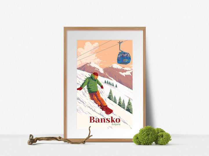 Bansko Bulgaria Snowboarding Travel Poster