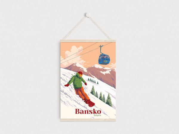 Bansko Bulgaria Snowboarding Travel Poster