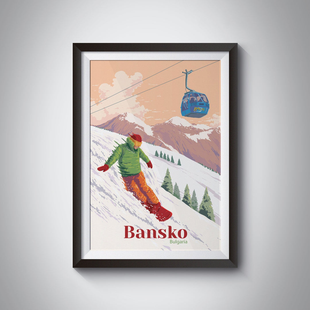 Bansko Bulgaria Snowboarding Travel Poster