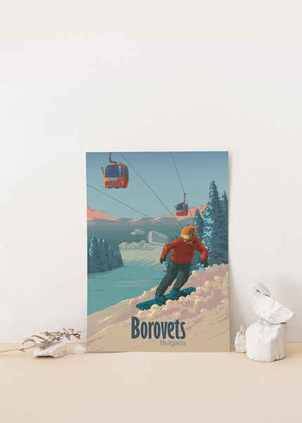 Borovets Bulgaria Snowboarding Travel Poster