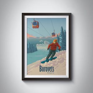 Borovets Bulgaria Snowboarding Travel Poster