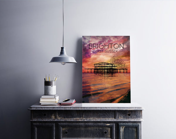 Brighton Beach West Pier Sunset Travel Poster