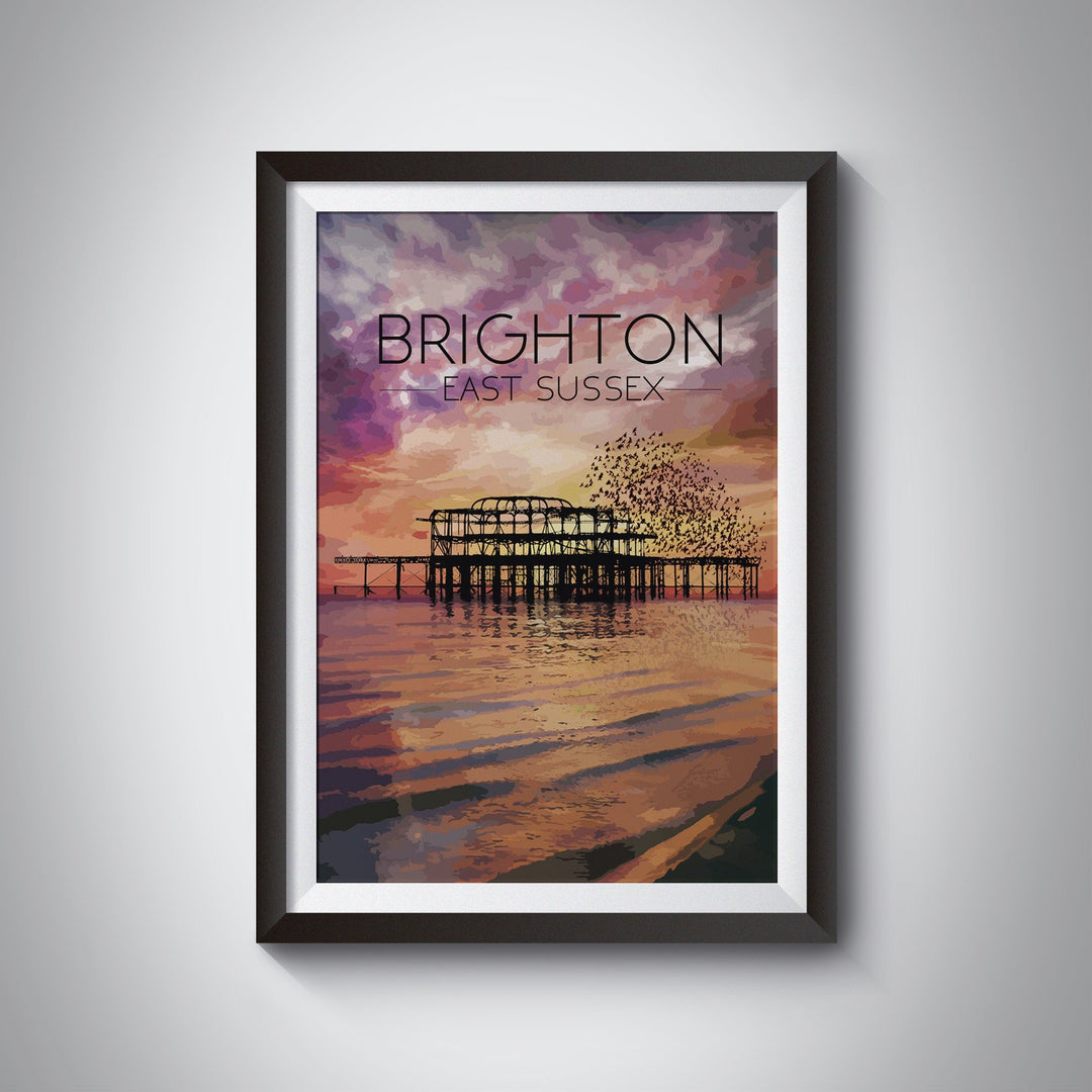 Brighton Beach West Pier Sunset Travel Poster