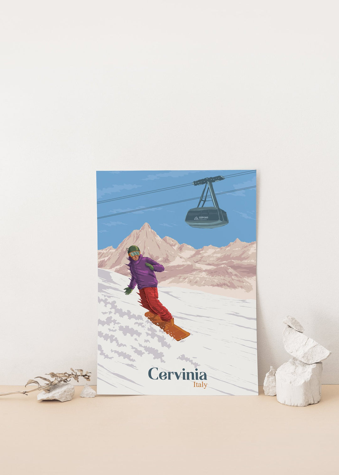 Cervinia Italy Snowboarding Travel Poster