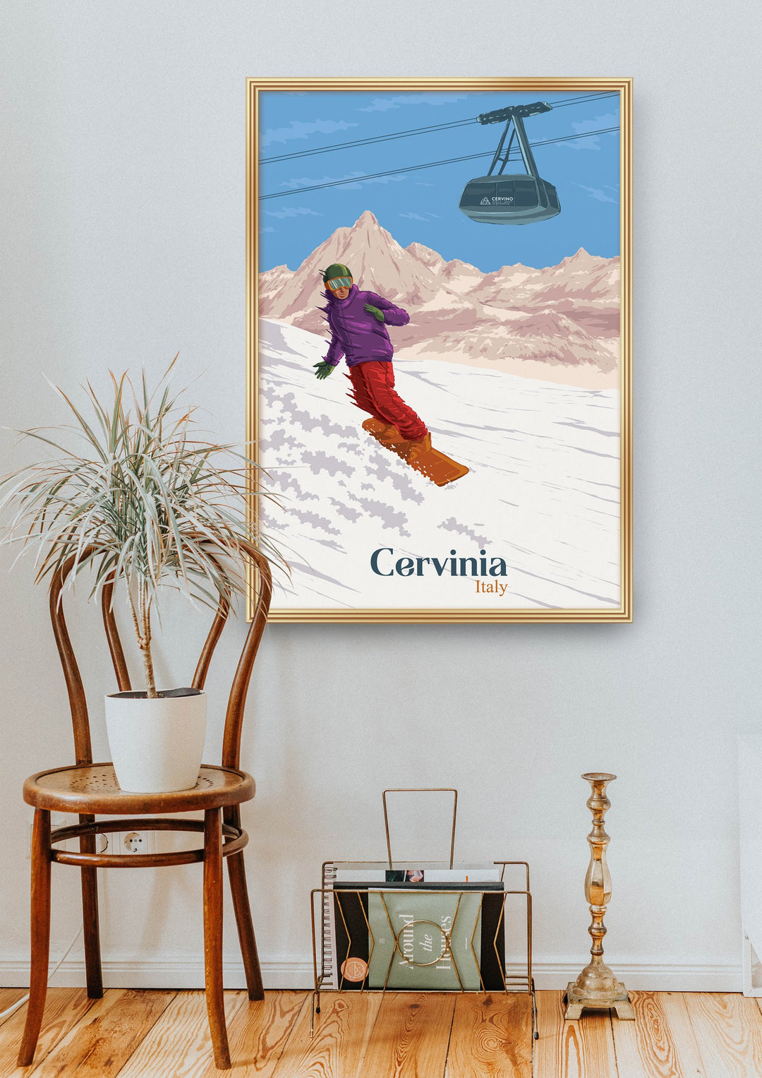 Cervinia Italy Snowboarding Travel Poster