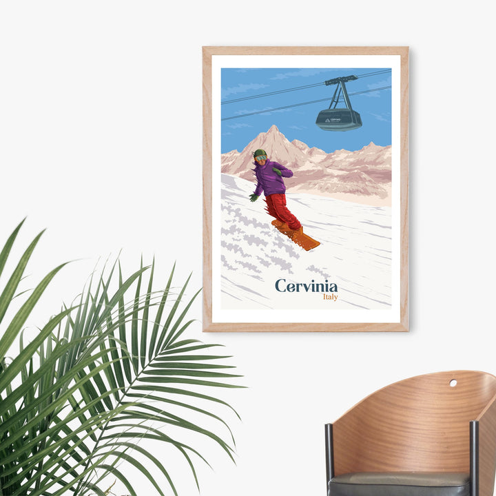 Cervinia Italy Snowboarding Travel Poster