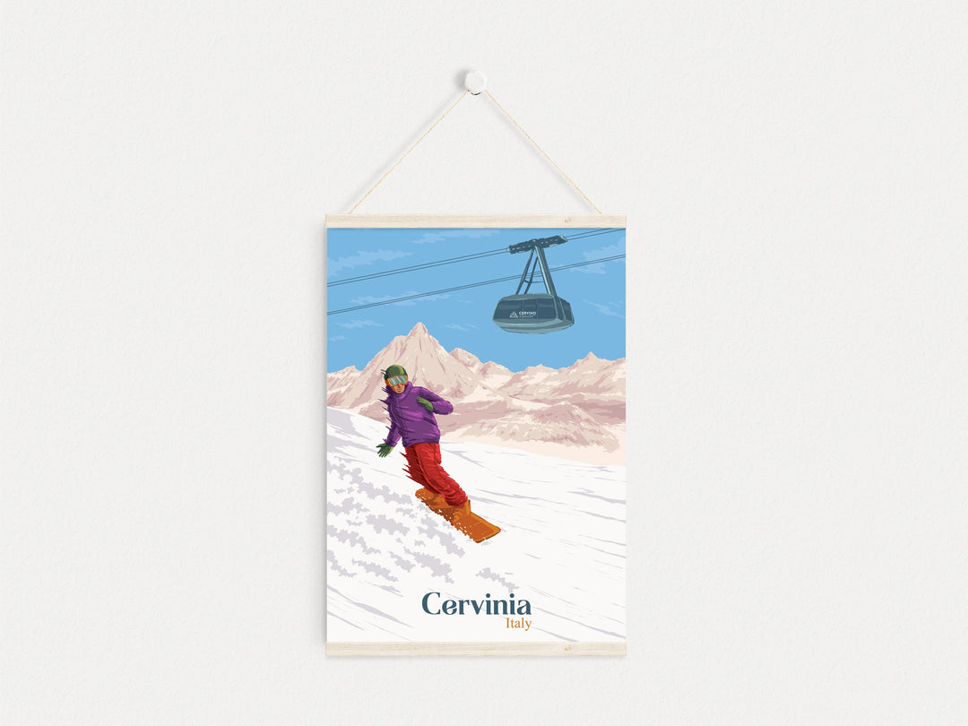 Cervinia Italy Snowboarding Travel Poster