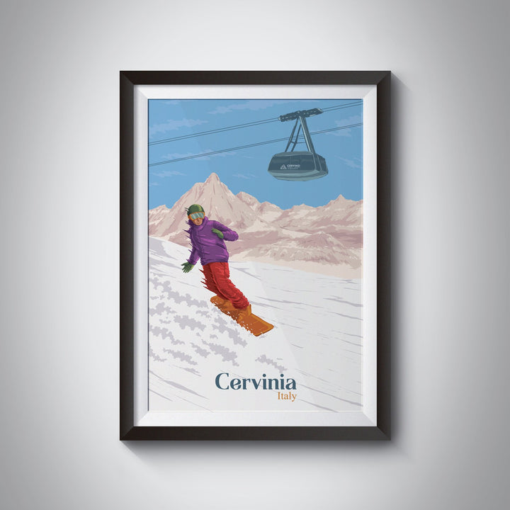 Cervinia Italy Snowboarding Travel Poster