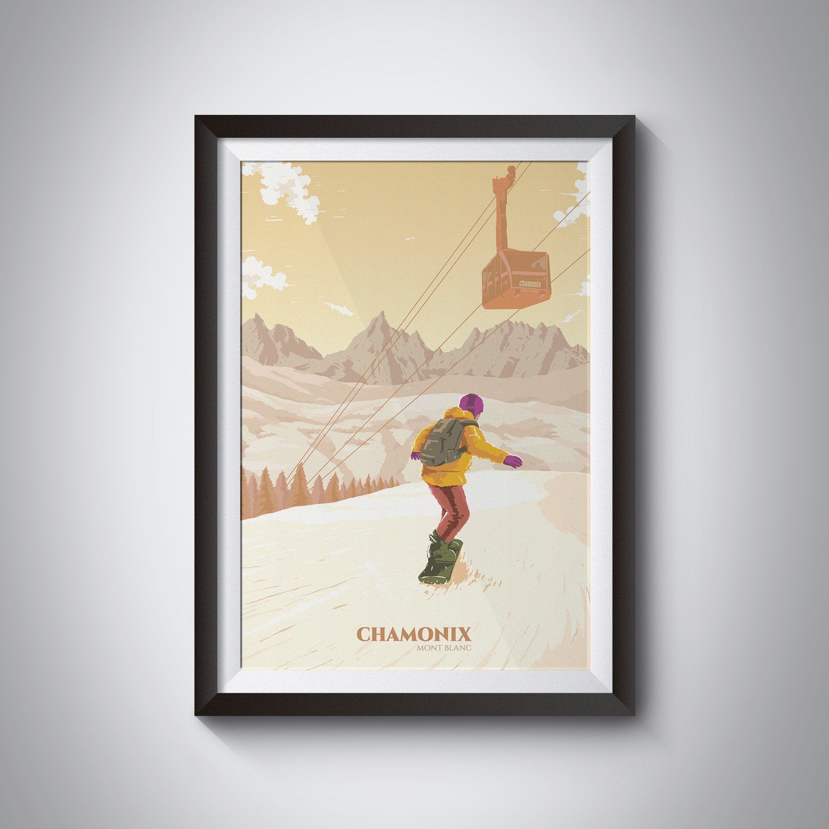 Chamonix Mont Blanc Snowboarding Travel Poster