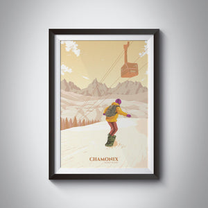 Chamonix Mont Blanc Snowboarding Travel Poster