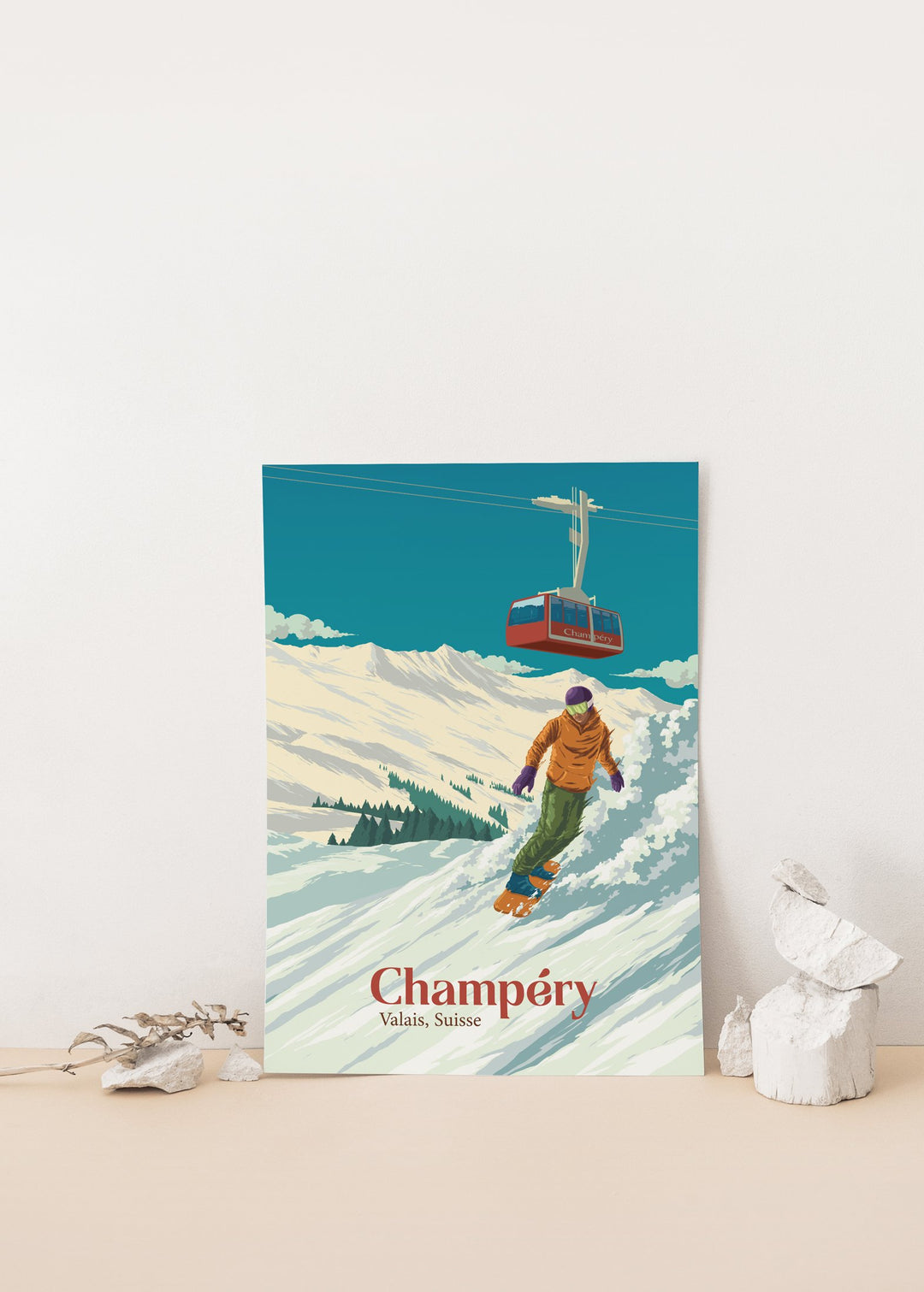 Champery Snowboarding Travel Poster