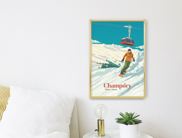 Champery Snowboarding Travel Poster