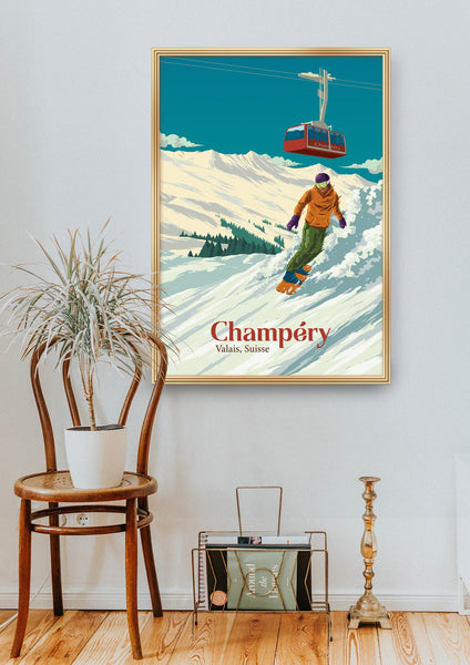 Champery Snowboarding Travel Poster