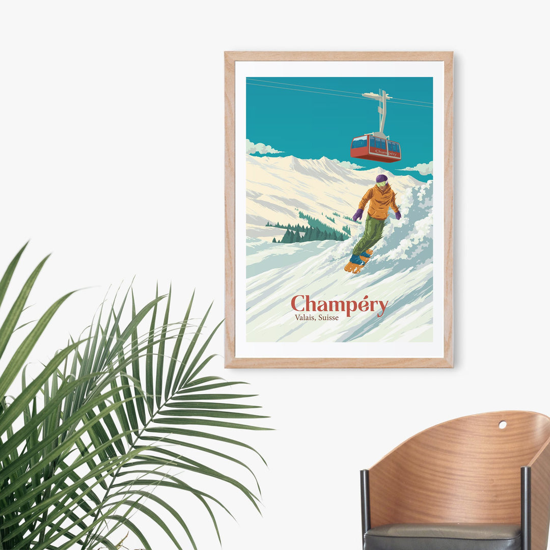 Champery Snowboarding Travel Poster