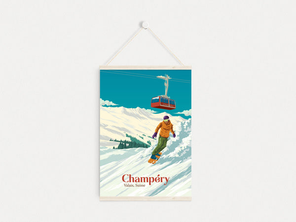Champery Snowboarding Travel Poster