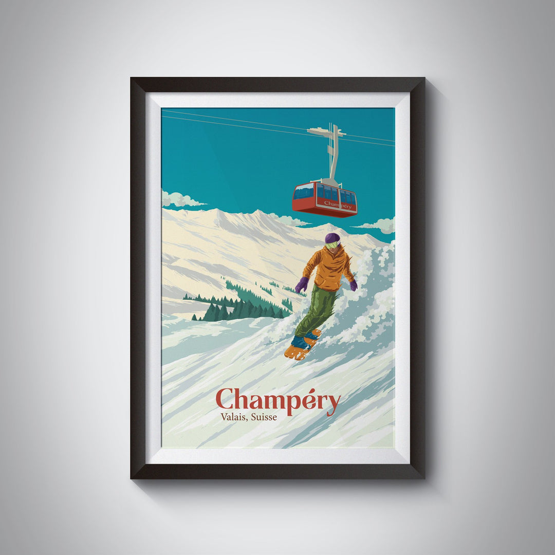 Champery Snowboarding Travel Poster