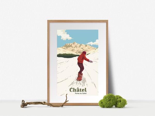 Chatel Snowboarding Travel Poster