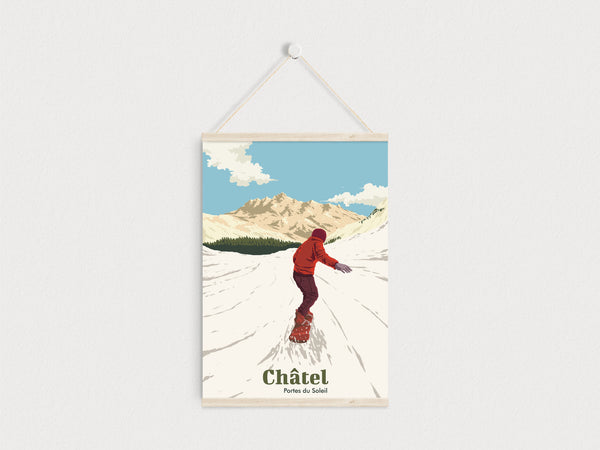 Chatel Snowboarding Travel Poster