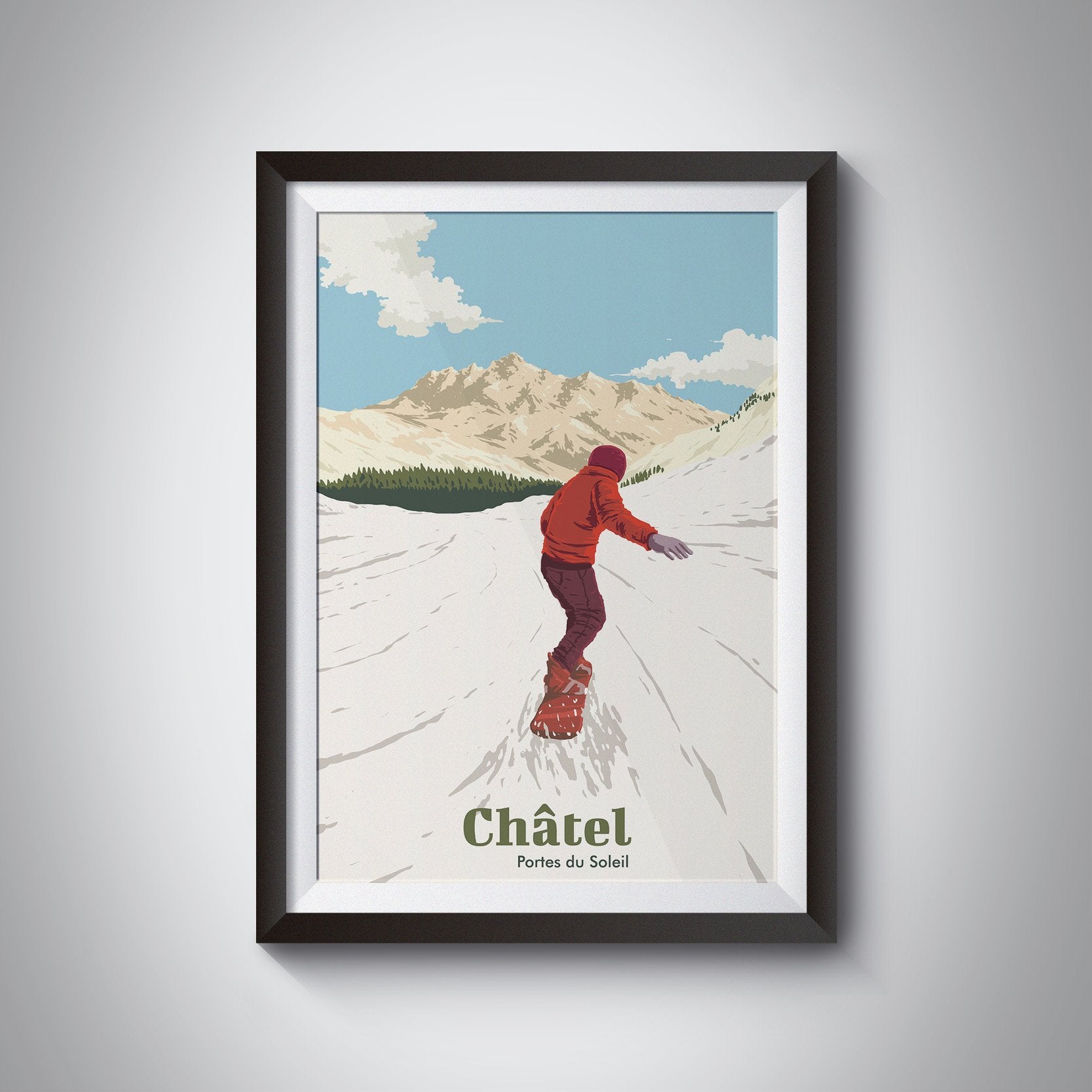 Chatel Snowboarding Travel Poster